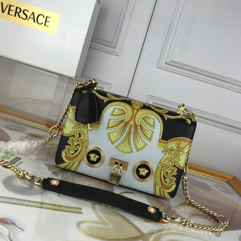 Versace Chain Handbags DBFG303 printed black and white yellow